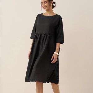 Lintico Linen Shift Dress M Midi Casual Boho Lagenlook Timeless Relaxed Minimal